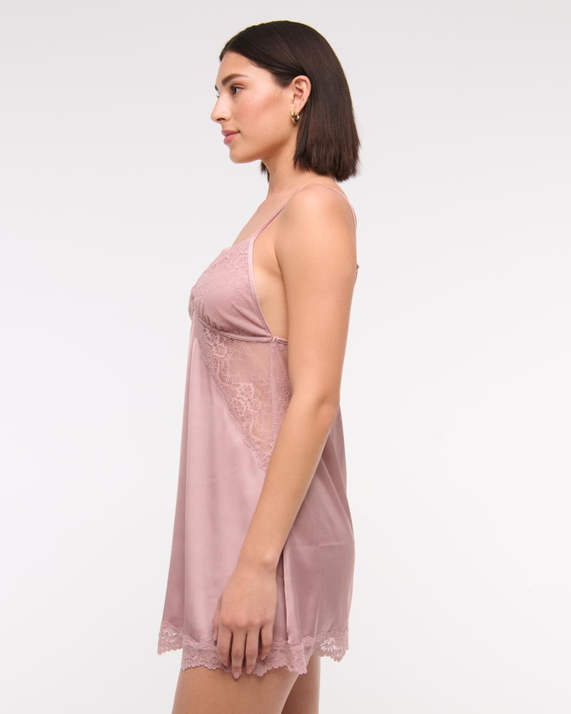 Sheer Lace-Trim Nightie(pink,XXS)