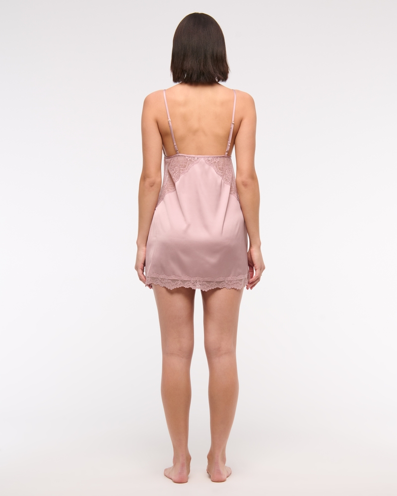 Sheer Lace-Trim Nightie(pink,XXS)