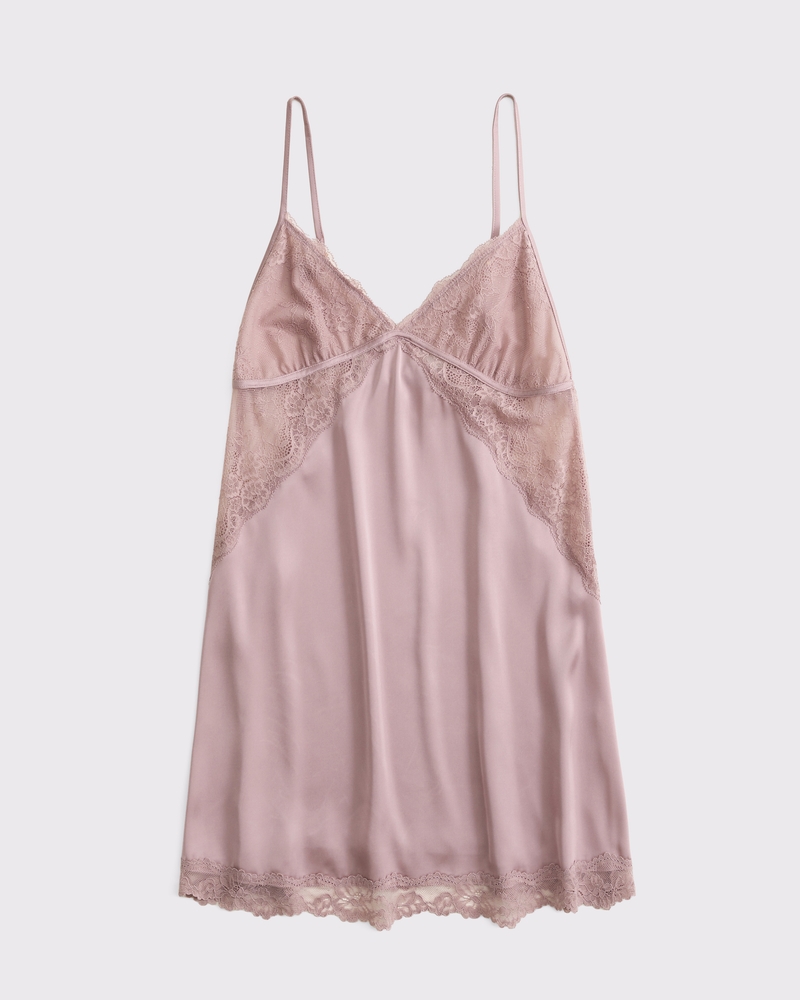 Sheer Lace-Trim Nightie(pink,XXS)