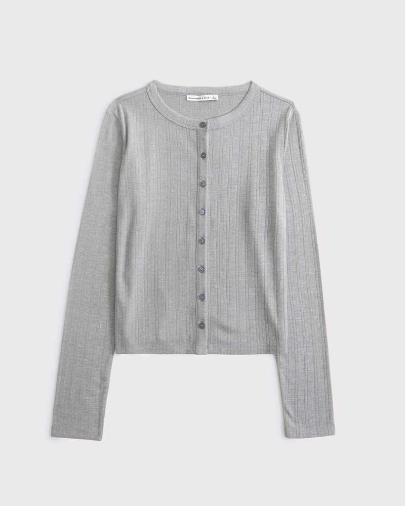 Long-Sleeve Pointelle Sleep Top
