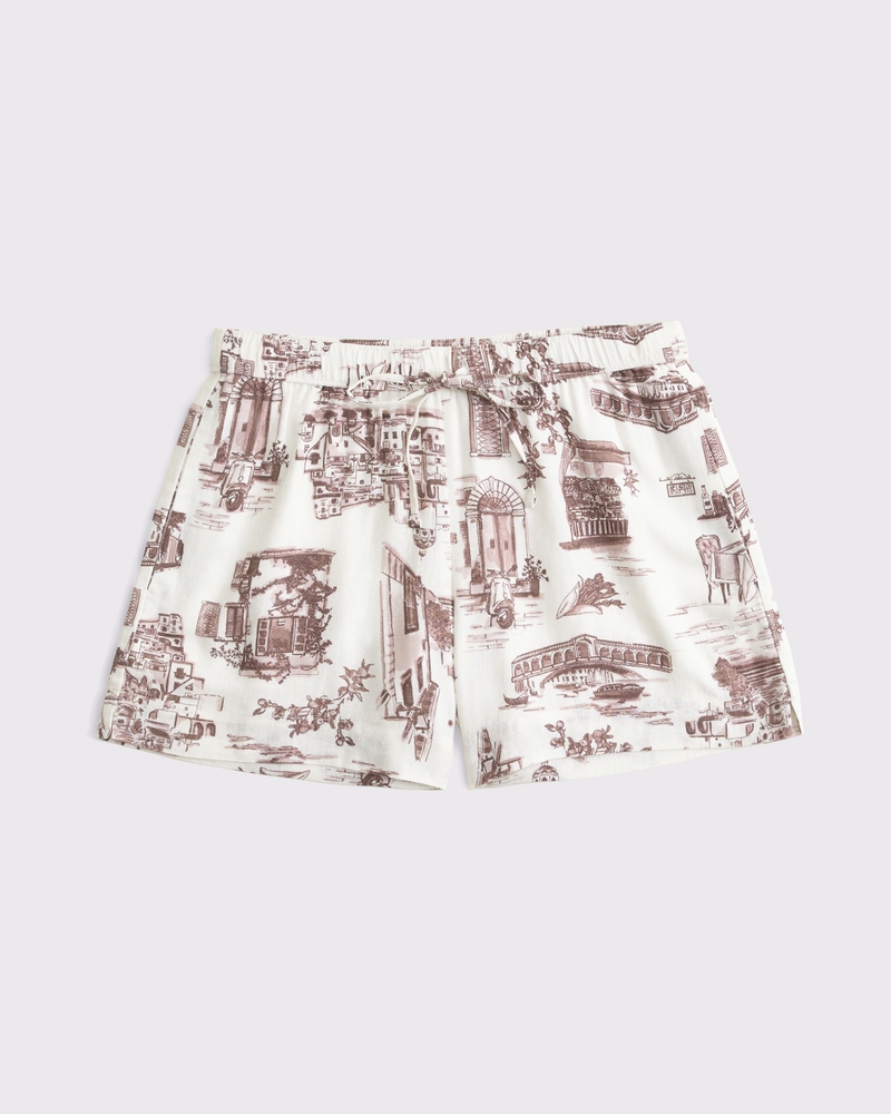 Mid Rise Linen-Blend Pull-On Short(white pattern,XXS)