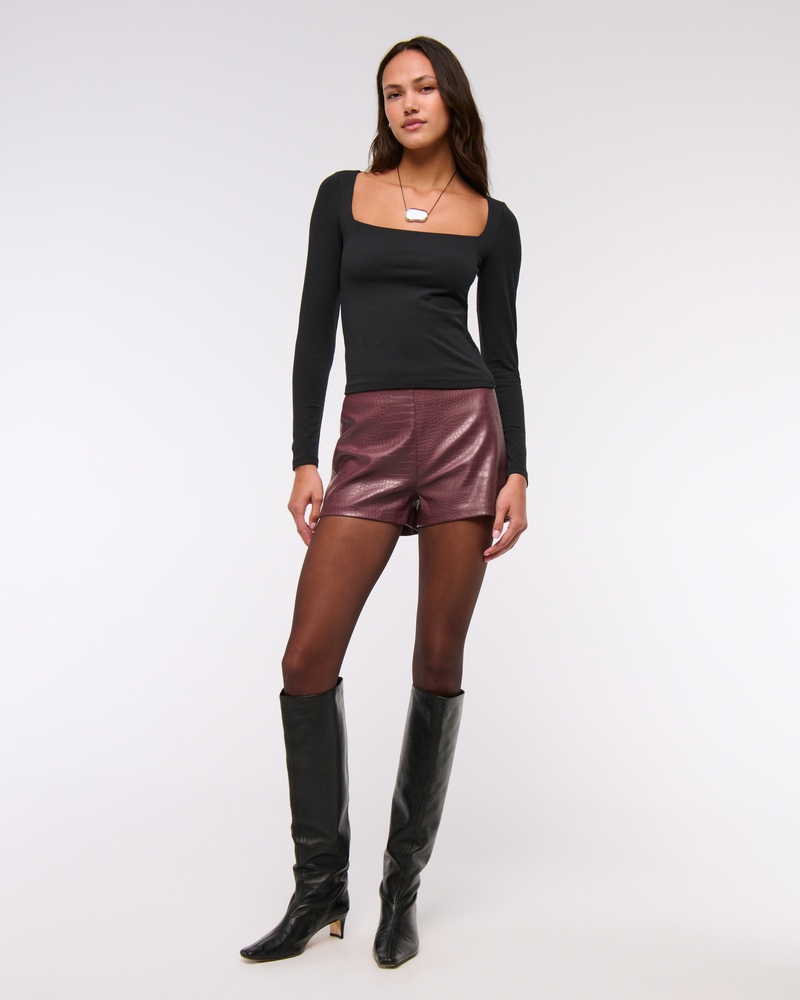 Stretch Vegan Leather Micro Short(red wine,23)