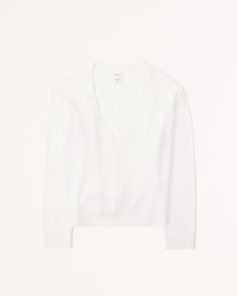 Cashmere V-Neck Sweater(white,XXS)