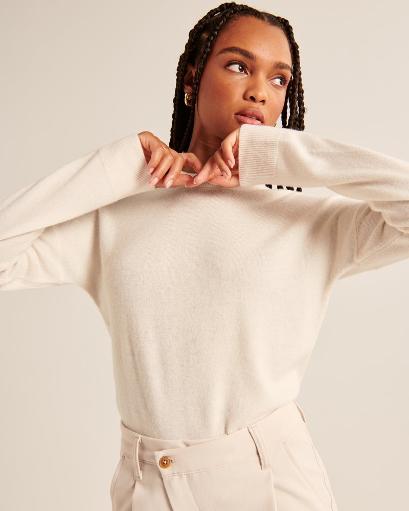 Cashmere Crew Sweater(white,XXS)