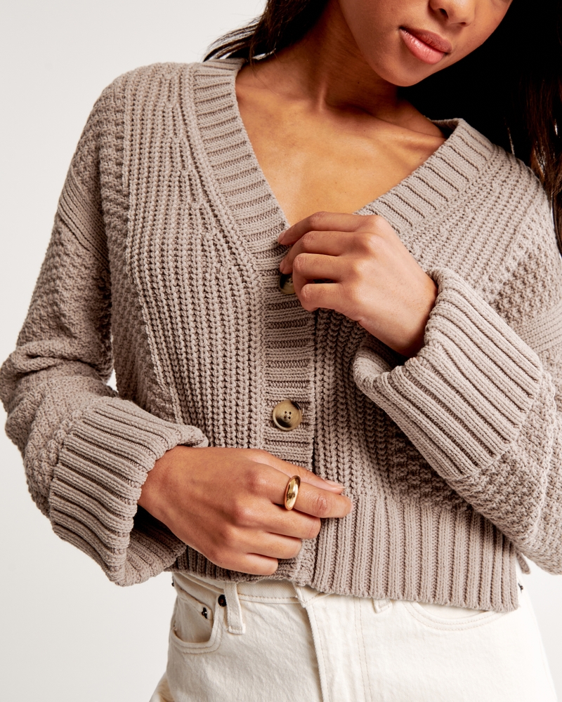 The A&F Cameron Seed Stitch Cardigan(brown,XXS)