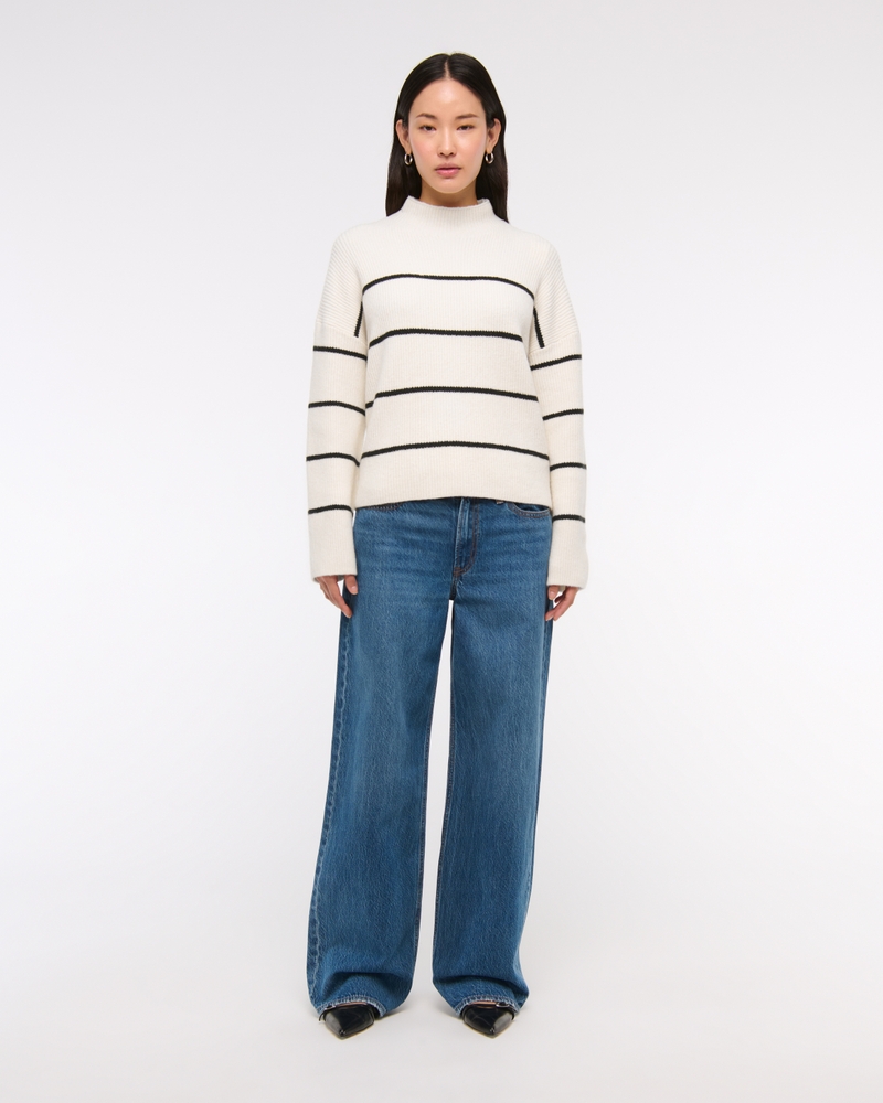Easy Funnel Neck Sweater(cream stripe,XXS)