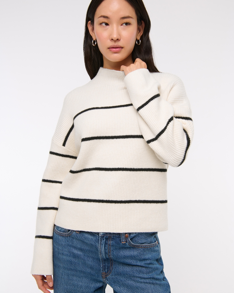 Easy Funnel Neck Sweater(cream stripe,XXS)