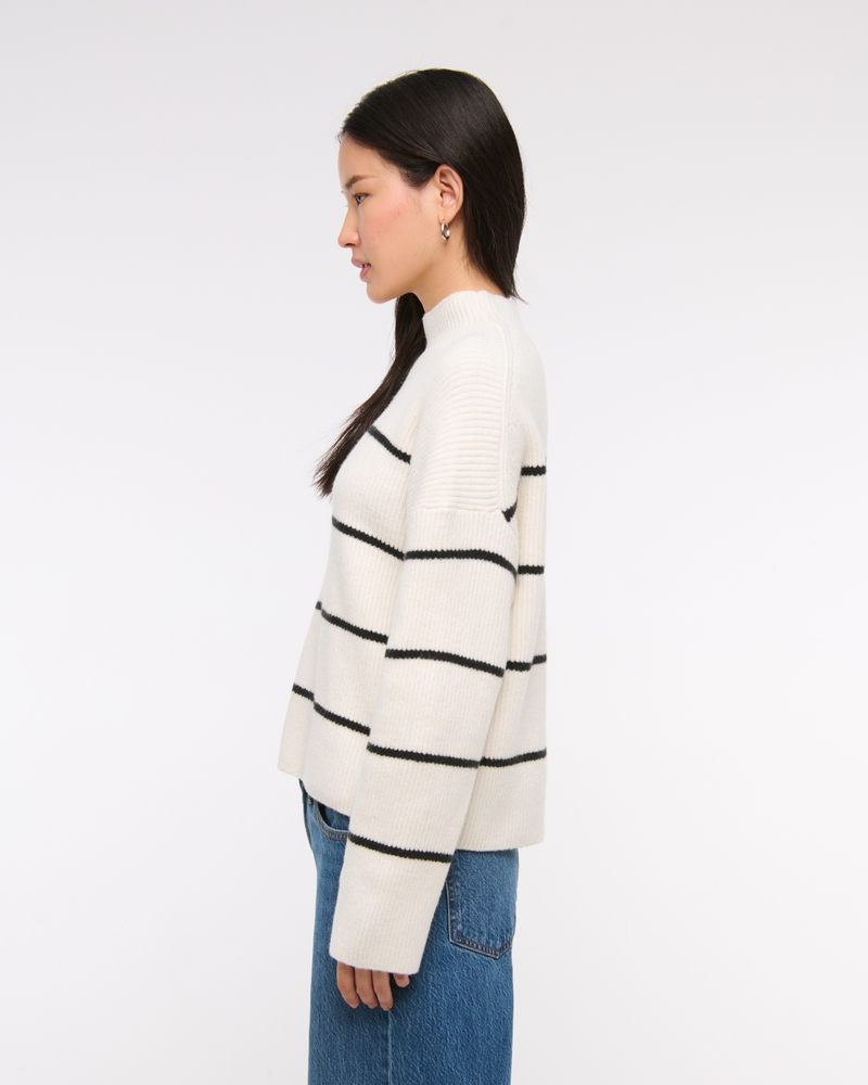Easy Funnel Neck Sweater(cream stripe,XXS)