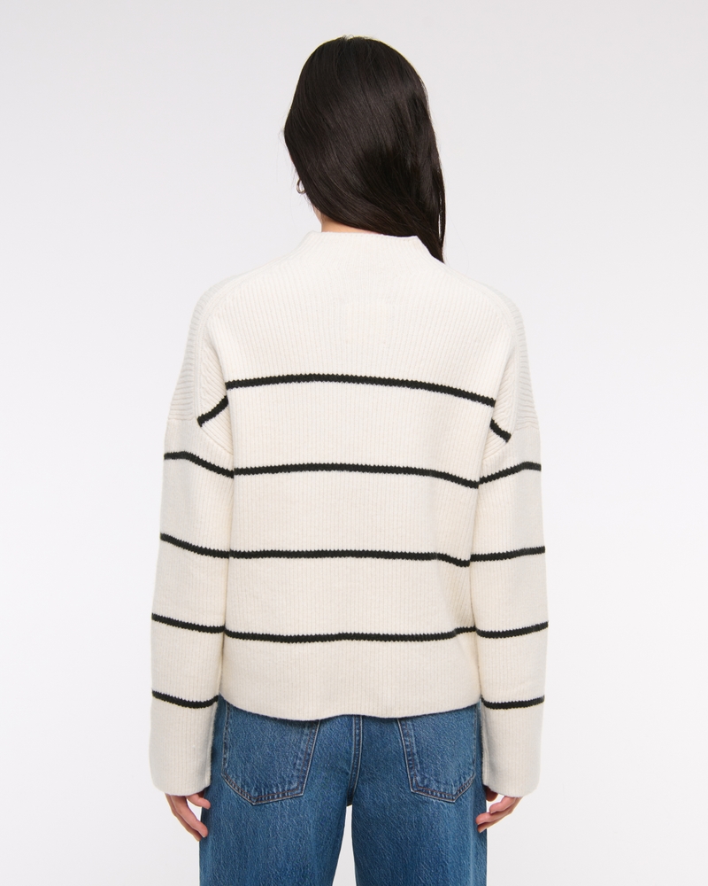 Easy Funnel Neck Sweater(cream stripe,XXS)