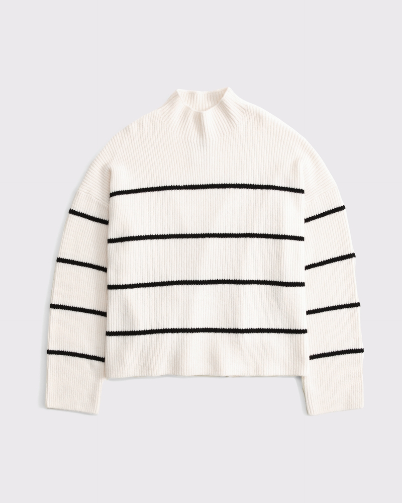 Easy Funnel Neck Sweater(cream stripe,XXS)