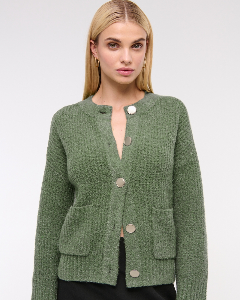 Relaxed Hardware Crew Cardigan(green,XXS)