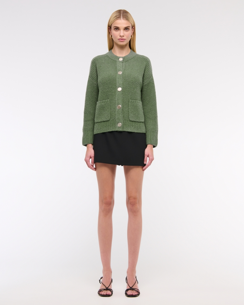 Relaxed Hardware Crew Cardigan(green,XXS)