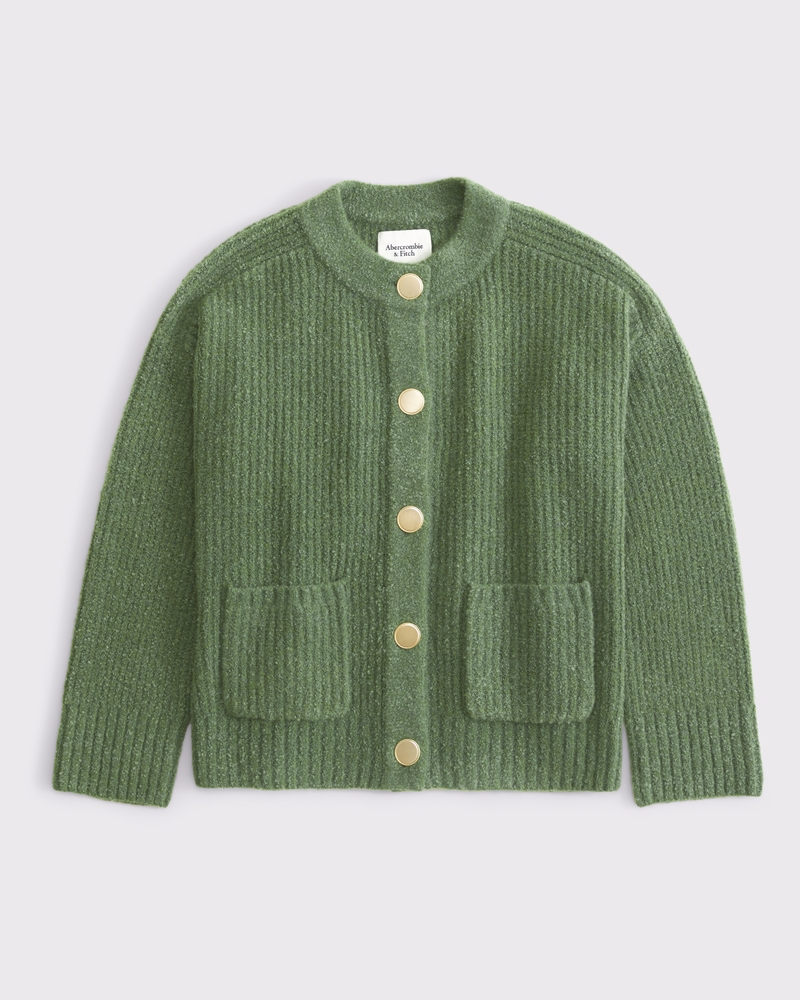 Relaxed Hardware Crew Cardigan(green,XXS)