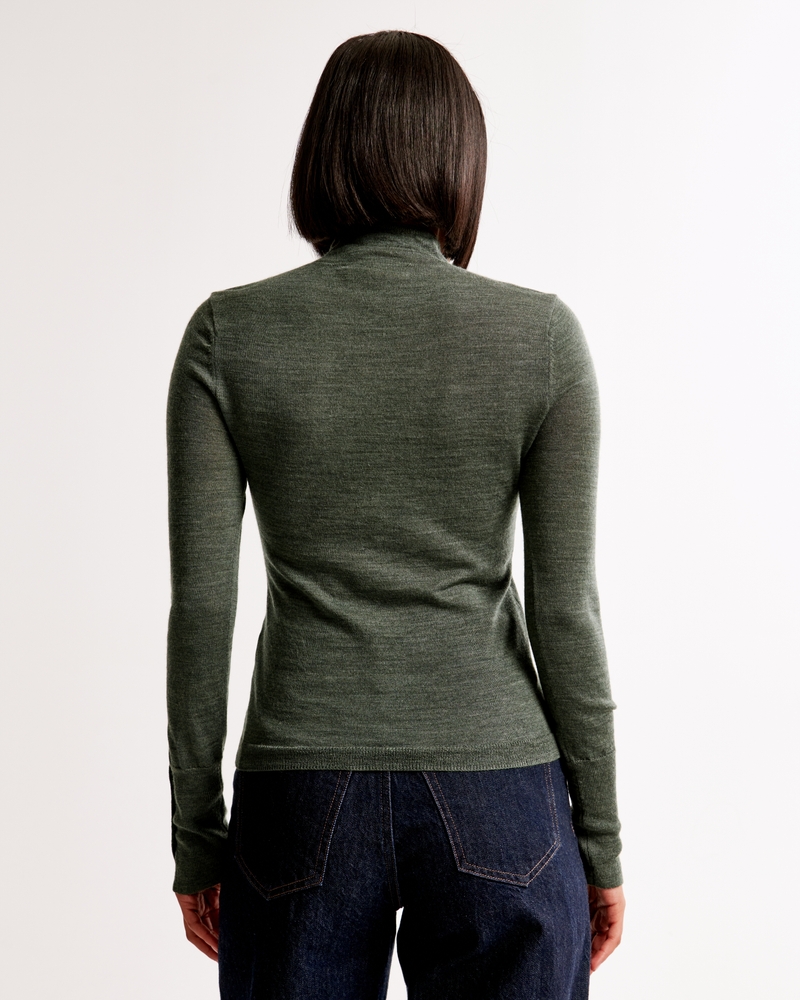 Merino Wool Button Sleeve Mockneck Top(olive,XXS)
