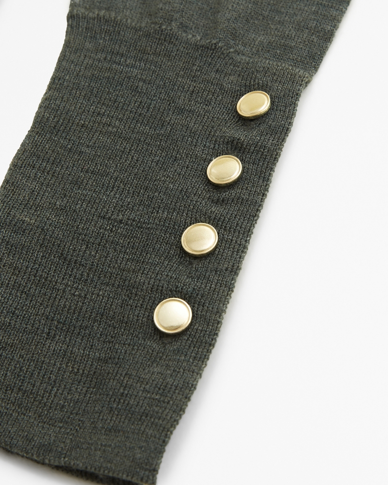 Merino Wool Button Sleeve Mockneck Top(olive,XXS)