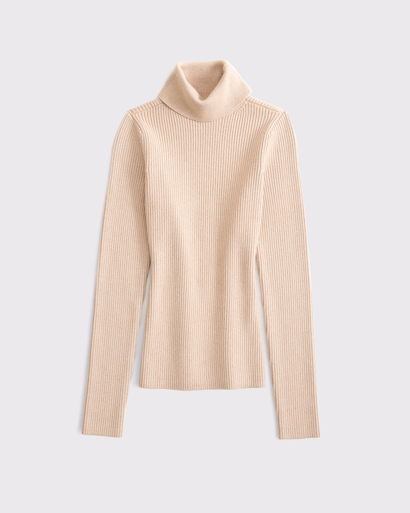 LuxeLoft Lurex Slim Ribbed Turtleneck Top(light brown with gold lurex,XXS)