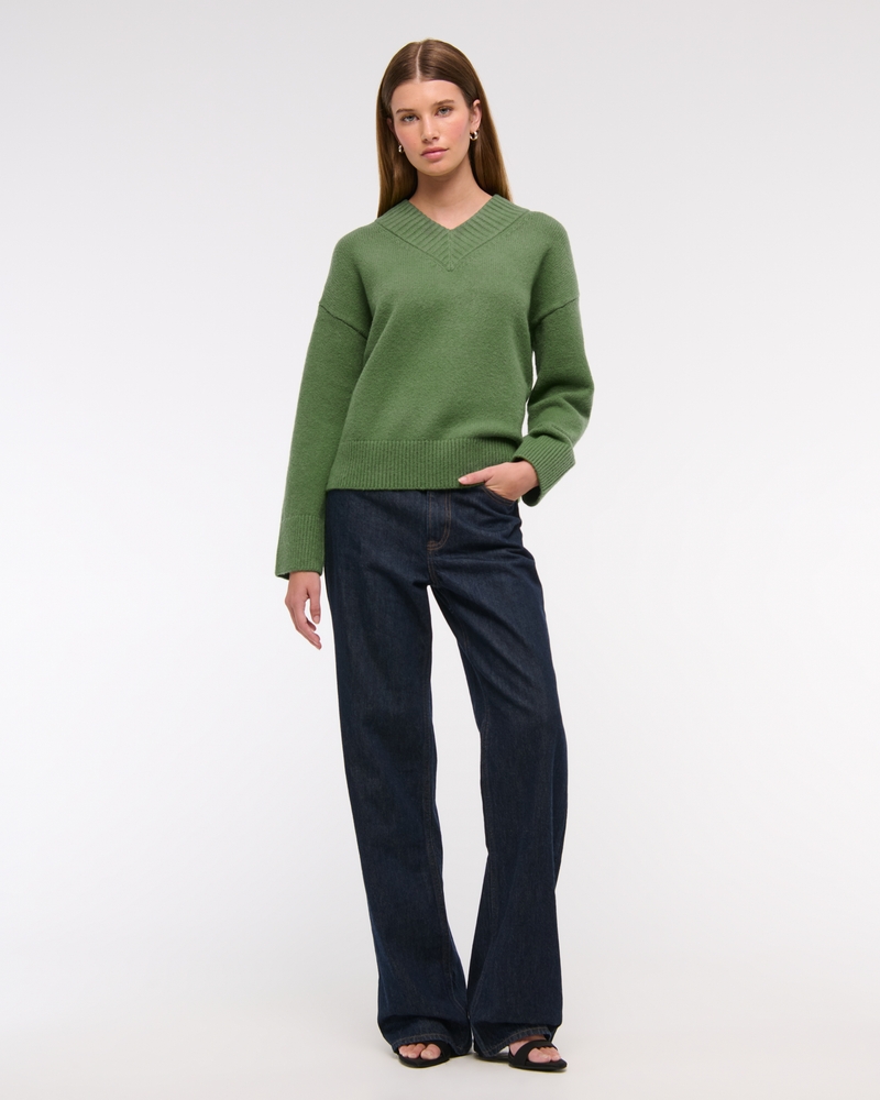High V-Neck Sweater(green,XXS)