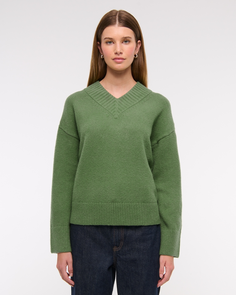 High V-Neck Sweater(green,XXS)