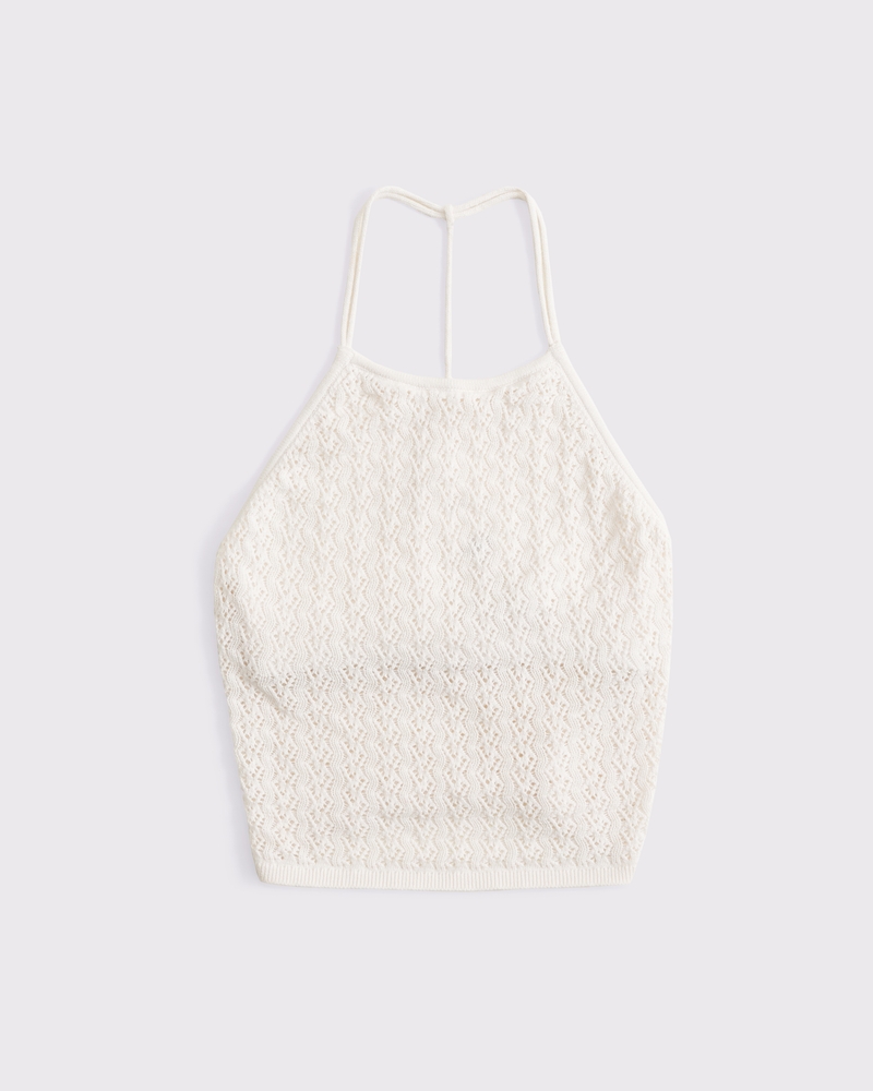 Crochet-Style Open Back Tank(cream,XXS)