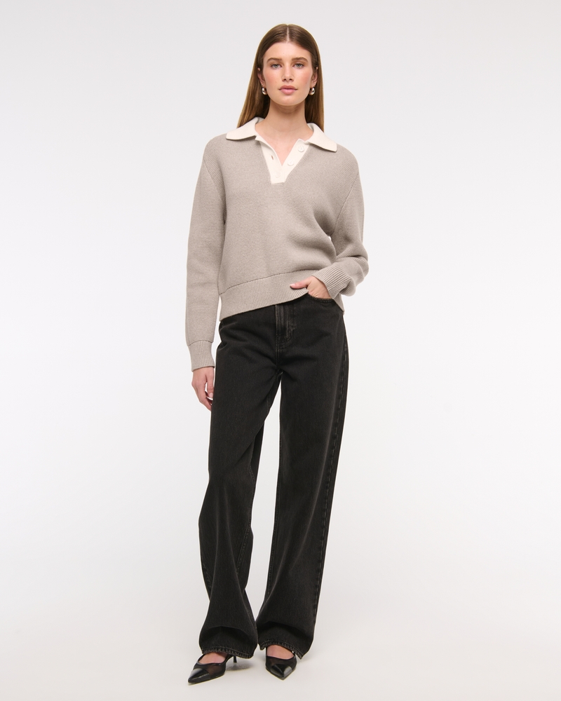 Easy Long-Sleeve Sweater Polo(sand,XXS)