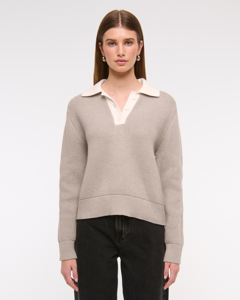 Easy Long-Sleeve Sweater Polo(sand,XXS)