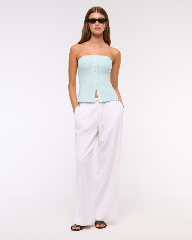 Ottoman Button-Front Tube Top(light aqua,XXS)