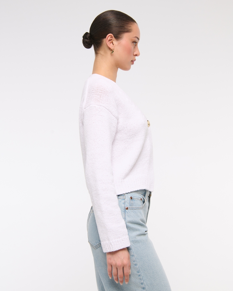 Textural 1-Button Cardigan(white,XXS)