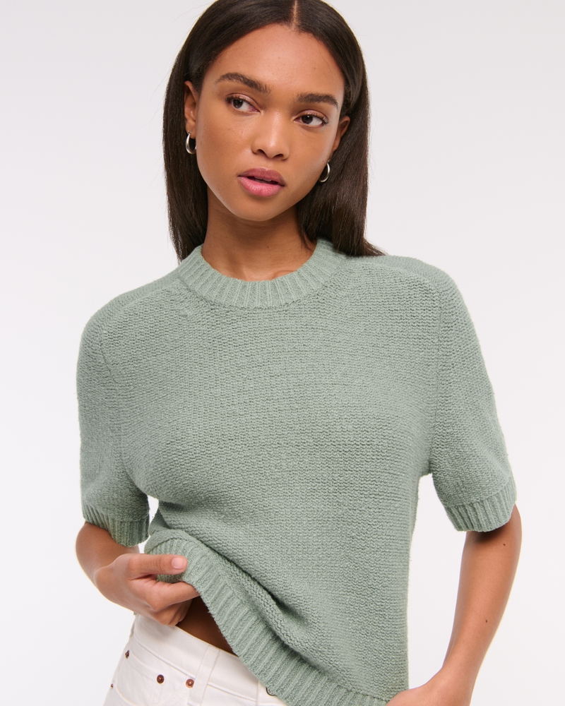 The A&F Madeline Textural Crew Sweater Tee(green,XXS)