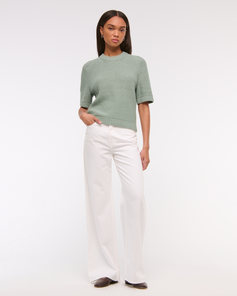 The A&F Madeline Textural Crew Sweater Tee(green,XXS)