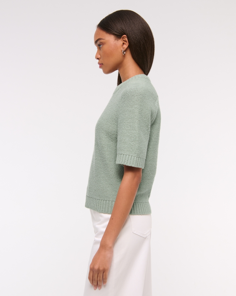 The A&F Madeline Textural Crew Sweater Tee(green,XXS)
