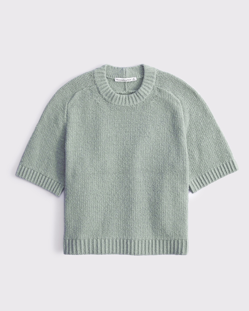 The A&F Madeline Textural Crew Sweater Tee(green,XXS)