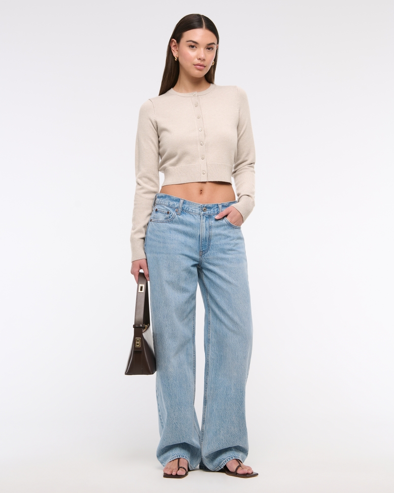 LuxeLoft Shrunken Crew Cardigan(oatmeal,XXS)