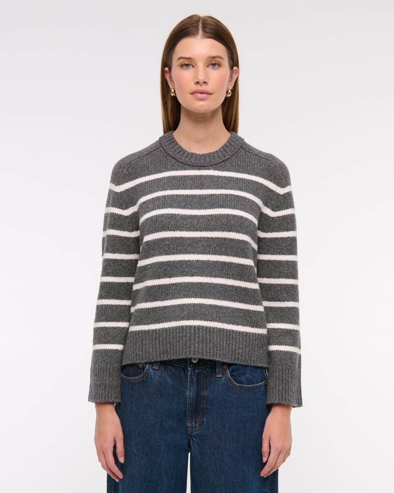 The A&F Madeline Textural Crew Sweater(dark gray stripe,XXS)