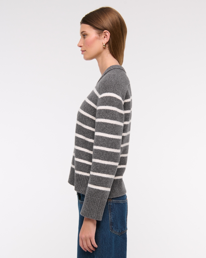 The A&F Madeline Textural Crew Sweater(dark gray stripe,XXS)