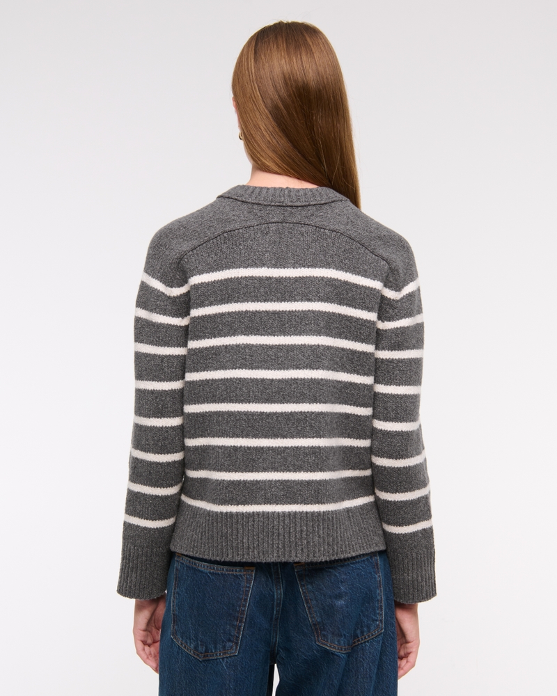 The A&F Madeline Textural Crew Sweater(dark gray stripe,XXS)
