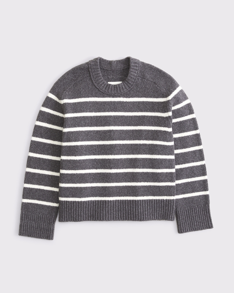 The A&F Madeline Textural Crew Sweater(dark gray stripe,XXS)