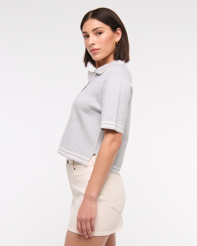 LuxeLoft Short-Sleeve Sweater Polo(light gray,XXS)