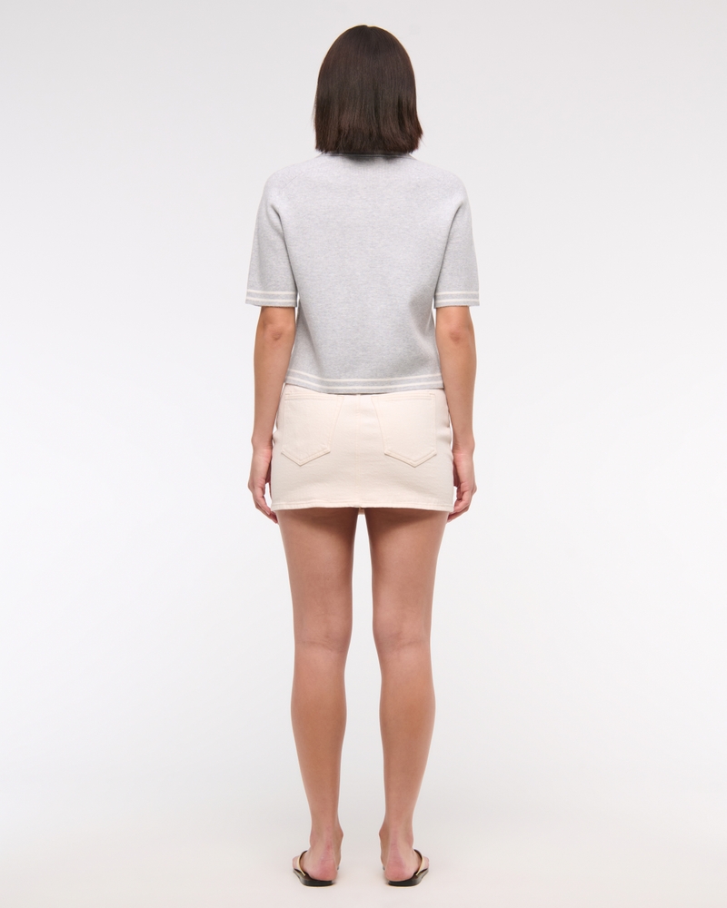 LuxeLoft Short-Sleeve Sweater Polo(light gray,XXS)