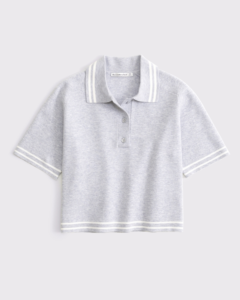 LuxeLoft Short-Sleeve Sweater Polo(light gray,XXS)