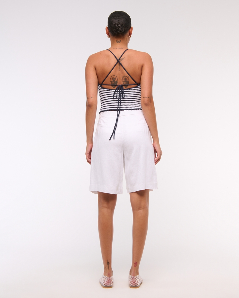 Crochet-Style Tie-Back Tank(navy stripe,XXS)