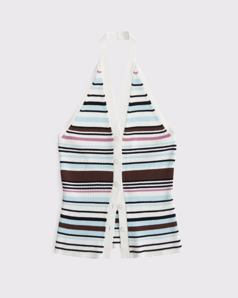 Ribbed Halter Sweater Vest(light blue stripe,XXS)