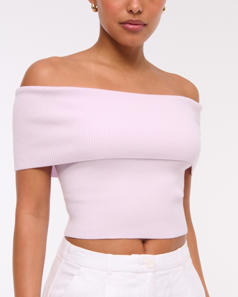 Foldover Off-The-Shoulder Sweater Top