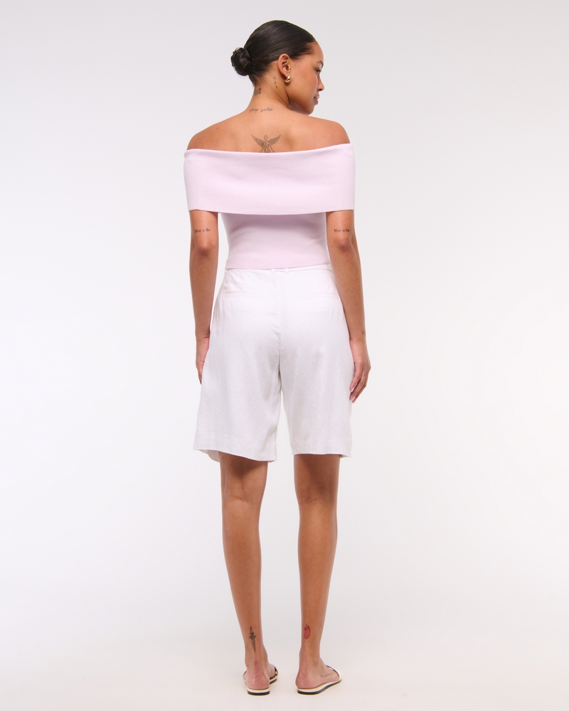 Foldover Off-The-Shoulder Sweater Top(light pink,XXS)