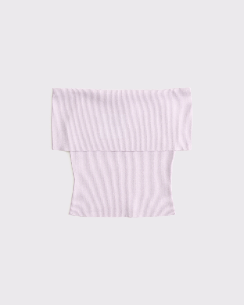 Foldover Off-The-Shoulder Sweater Top(light pink,XXS)