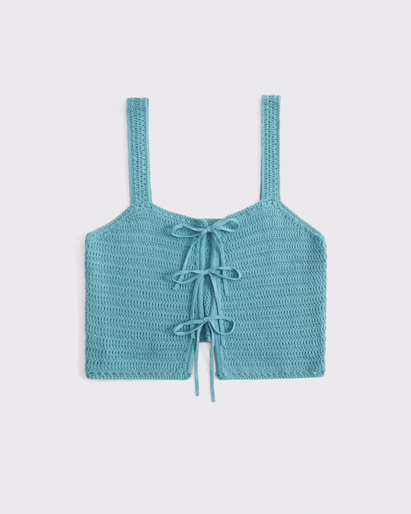 Crochet-Style Tie-Front Tank(teal,XXS)