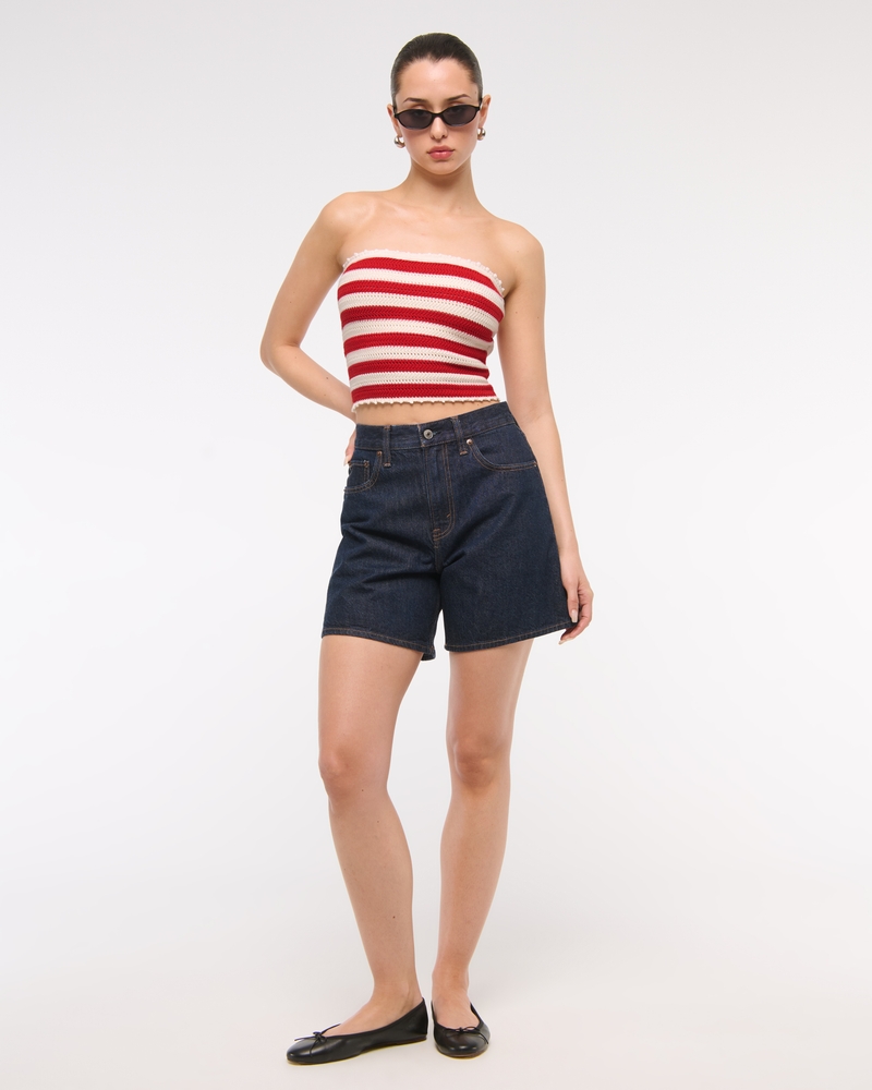 Crochet-Style Tube Top(red stripe,XXS)