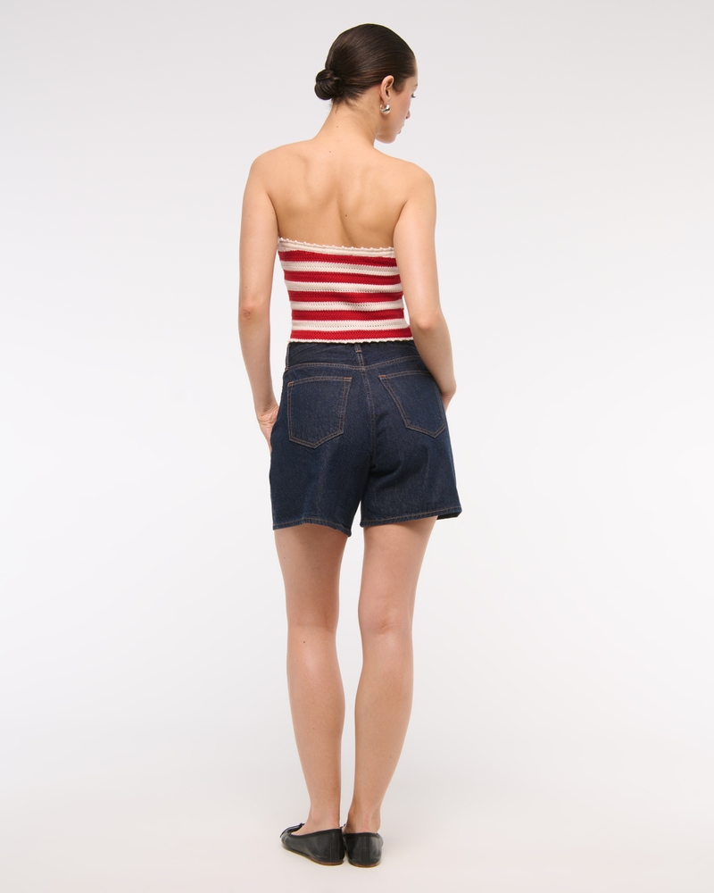 Crochet-Style Tube Top(red stripe,XXS)