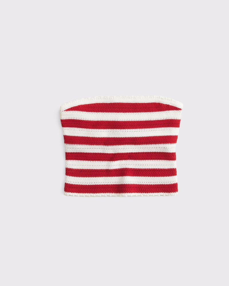 Crochet-Style Tube Top(red stripe,XXS)