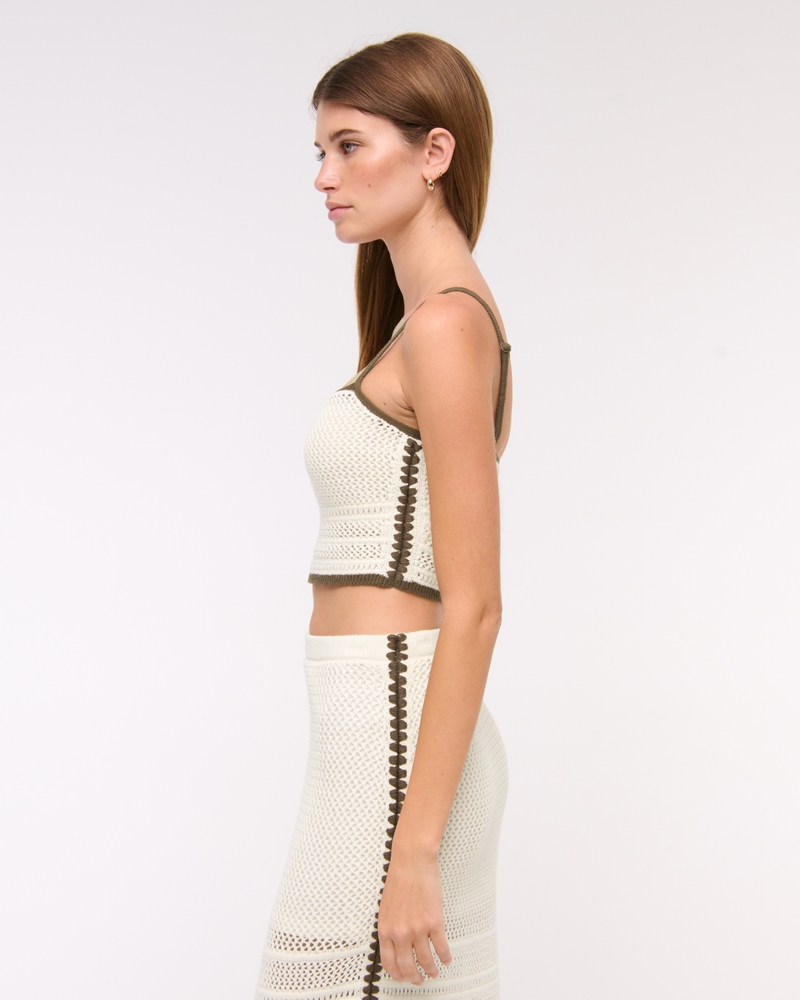 Square Neck Crochet-Style Bra Top(cream,XXS)