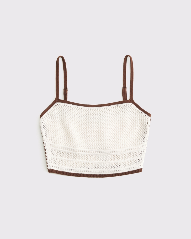 Square Neck Crochet-Style Bra Top(cream,XXS)